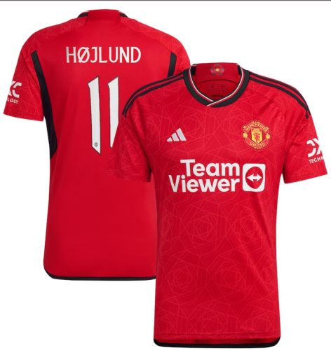 Cup Fonts Højlund 11 Football Shirt for Fans Version 2023-2024 Manchester United Home Soccer Jersey Man Utd Hojlund Football Shirt