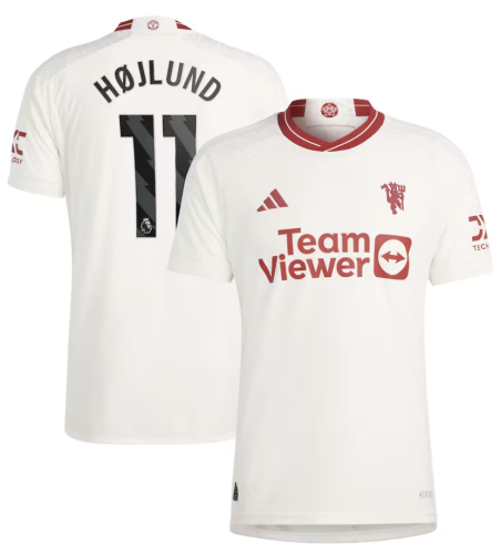 EPL Fonts Højlund 11 Football Shirt for Fans Version 2023-2024 Manchester United Third Away White Soccer Jersey Man Utd Hojlund Football Shirt
