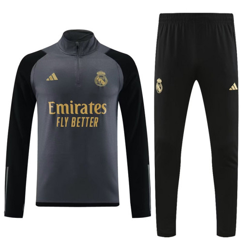 2023-2024 Real Madrid Grey Soccer Training Sweater and Pants