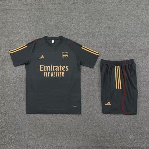 Adult Uniform 2023-2024 Arsenal Dark Grey/Golden Soccer Training Jersey and Shorts Football Kits