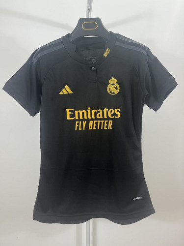 Women 2023-2024 Real Madrid Third Away Black Soccer Jersey Girl Football Shirt
