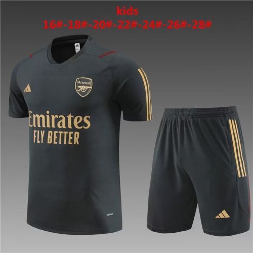 Youth Uniform 2023-2024 Arsenal Dark Grey/Golden Soccer Training Jersey Shorts Kids Football Kits