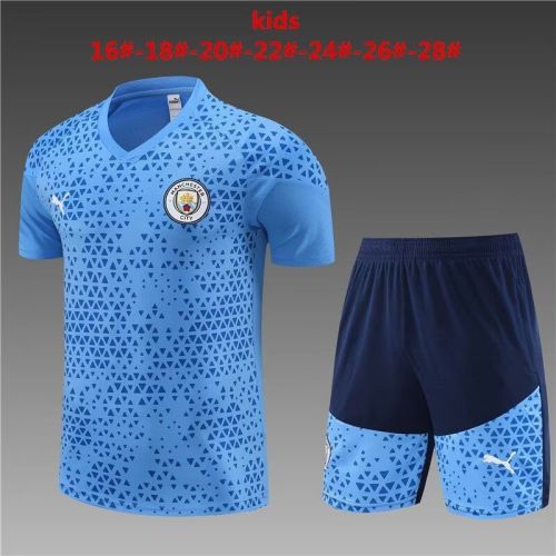 Youth Uniform 2023-2024 Manchester City Blue Soccer Training Jersey Shorts Kids Football Kits