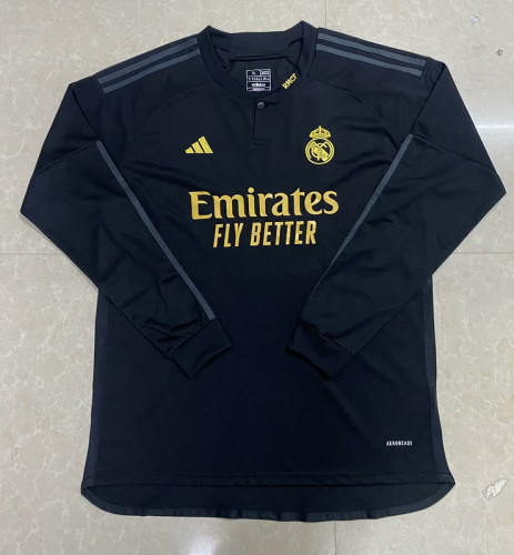 Long Sleeve Real Camisetas de Futbol 2023-2024 Fan Version Real Madrid Third Away Black Soccer Jersey