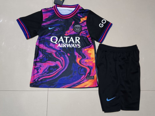Youth Uniform 2023-2024 PSG Black/Purple Special Edition Soccer Jersey Shorts Kids Paris Football Kits