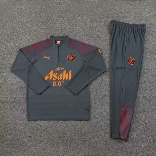 2023-2024 Manchester City Grey/Red Soccer Training Sweater and Pants Man City Suit