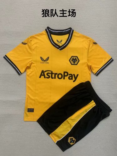 Youth Uniform 2023-2024 Wolverhampton Wanderers Home Soccer Jersey Shorts Kids Wolves Football Kits
