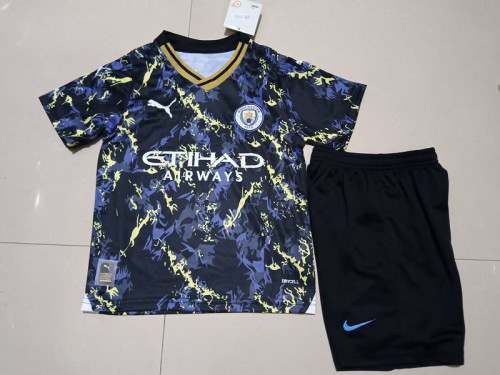 Youth Uniform 2023-2024 Manchester City Black/Purple Special Edition Soccer Jersey Shorts Kids Paris Football Kits