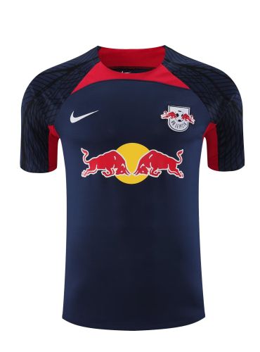 Fan Version 2023-2024 RB Leipzig Dark Blue/Red Soccer Training Jersey Prematch Top