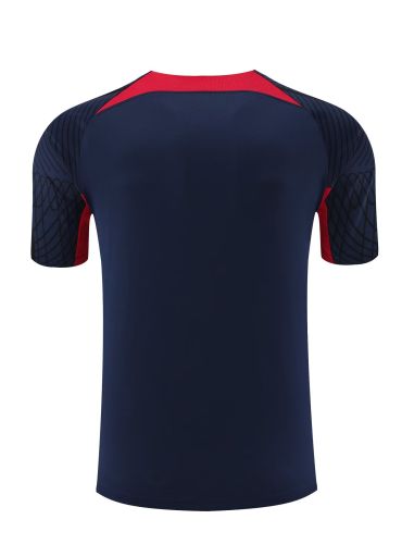 Fan Version 2023-2024 RB Leipzig Dark Blue/Red Soccer Training Jersey Prematch Top