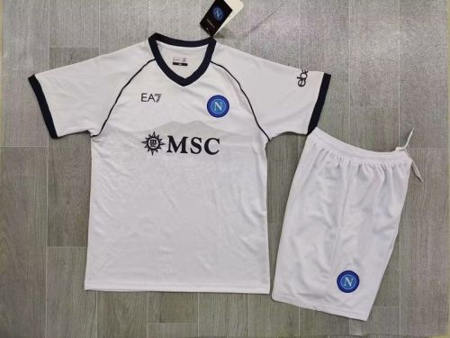 Youth Uniform Kids Kit 2023-2024 Calcio Napoli Away White Soccer Jersey Shorts Naples Child Set