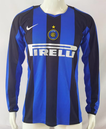 Long Sleeve Retro Jersey 2004-2005 Inter Milan Home Soccer Jersey Vintage Inter Football Shirt