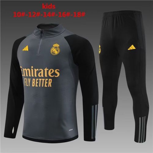Youth 2023-2024 Real Madrid Grey Soccer Training Sweater and Pants