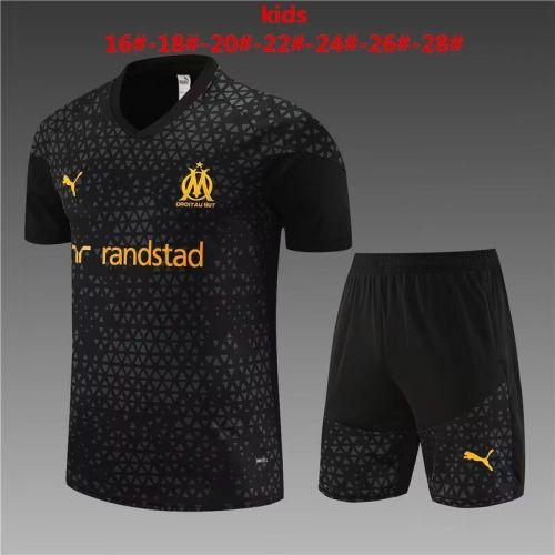 Youth Uniform 2023-2024 Marseille Black Soccer Training Jersey Shorts Kids Football Kits