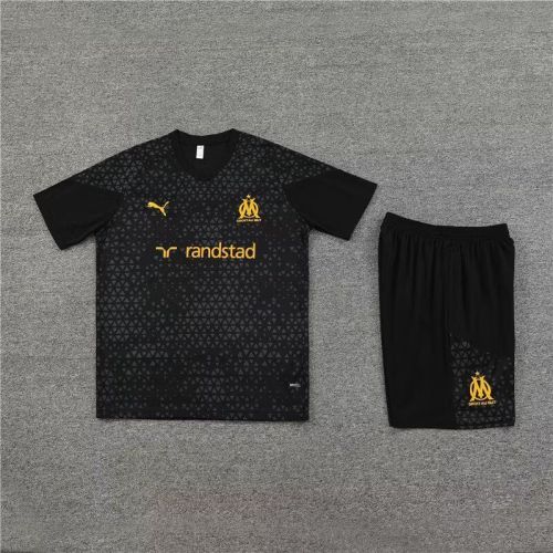 Adult Uniform 2023-2024 Marseille Black Soccer Training Jersey and Shorts Football Kits