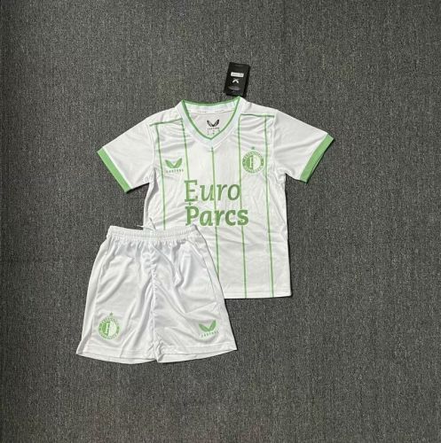 Youth Uniform Kids Kit 2023-2024 Feyenoord Rotterdam Third Away White Soccer Jersey Shorts