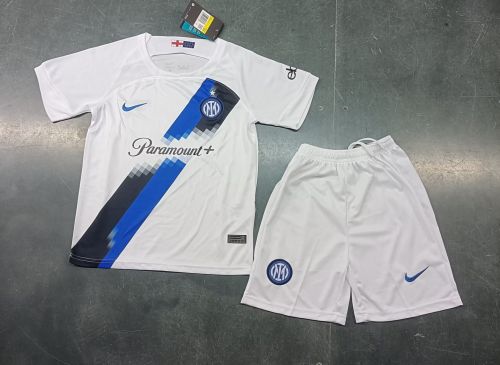 Youth Uniform Kids Kit 2023-2024 Inter Milan Away White Soccer Jersey Shorts