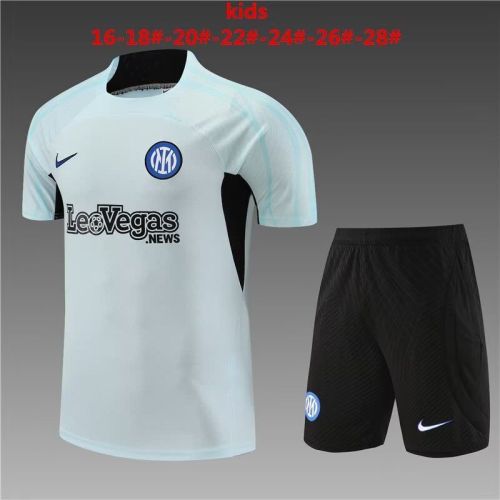 Youth Uniform 2023-2024 Inter Milan Light Blue Soccer Training Jersey Shorts Kids Football Kits