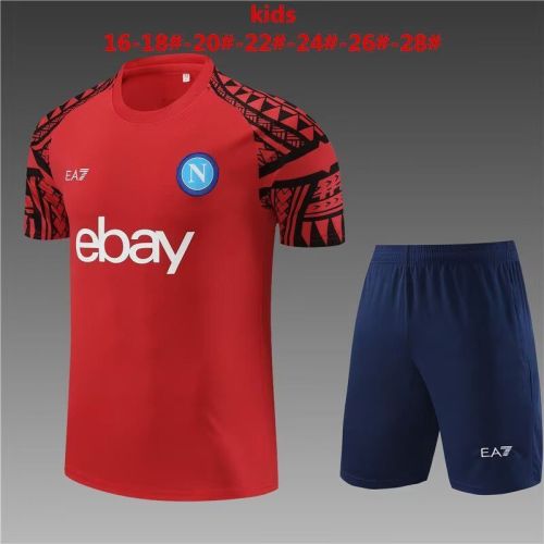 Youth Uniform 2023-2024 Napoli Red Soccer Training Jersey Shorts Kids Football Kits