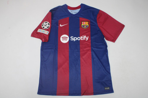 with UCL Patch Barcelona Camisetas de Futbol Fans Version 2023-2024 Barcelona Home Soccer Jersey