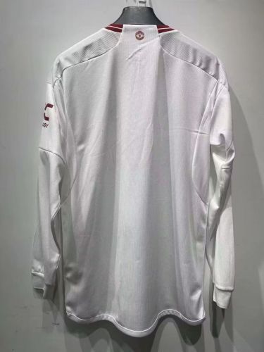 Long Sleeve Fan Version 2023-2024 Manchester United Third Away White Football Shirt Man U Soccer Jersey