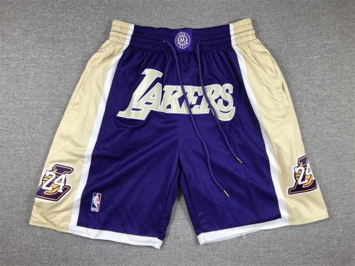 with Pocket Los Angeles Lakers 24 Kobe Bryant NBA Shorts Purple Basketball Hall of Fame Shorts