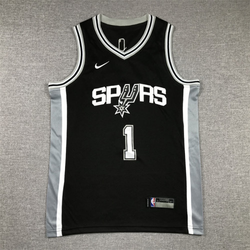Youth San Antonio Spurs 1 WEMBANYAMA Black NBA Jersey Kids Basketball Shirt