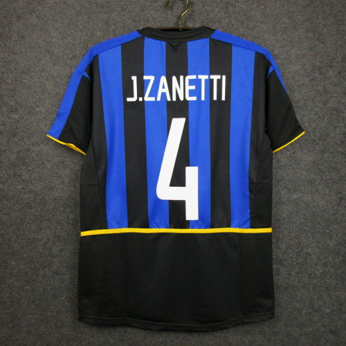 Retro Jersey 2002-2003 Inter Milan J.ZANETTI 4 Home Soccer Jersey Vintage Football Shirt