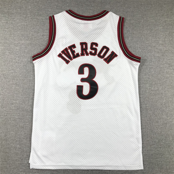 Youth Mitchell&ness 2000-01 Philadelphia 76ers Basketball Shirt 3 IVERSON White Classic Kids NBA Jersey