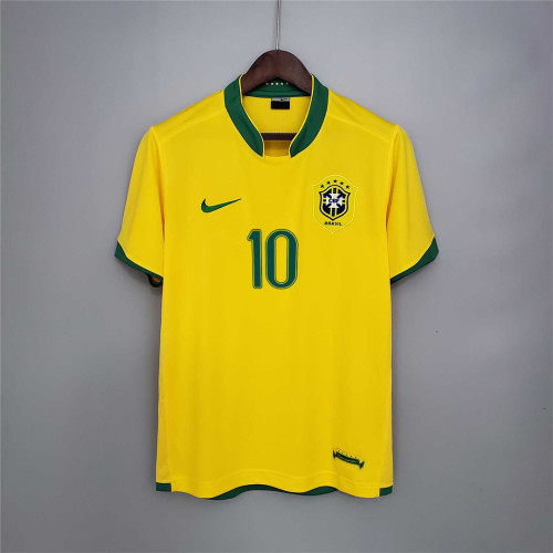 Retro Jersey 2006 Brazil RONALDINHO 10 Home Soccer Jersey Vintage Brasil Camisetas de Futbol