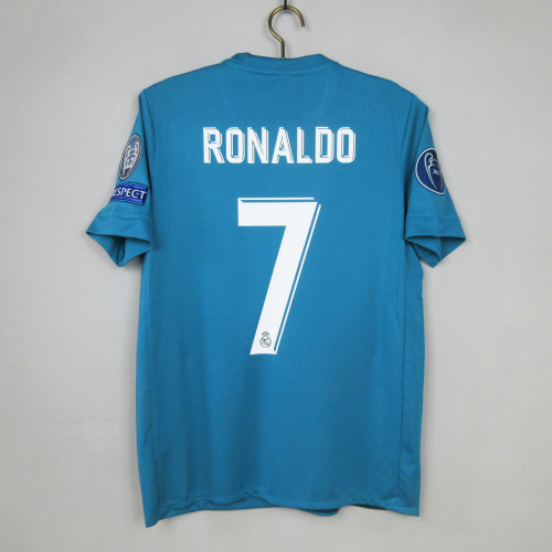 with UCL Patch Retro Jersey 2017-2018 Real Madrid RONALDO 7 Third Away Blue Soccer Jersey