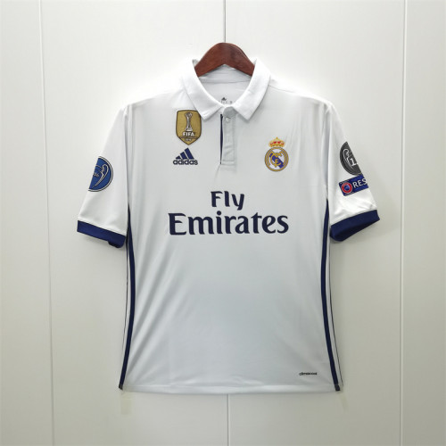 with UCL+Front Patch Retro Jersey 2016-2017 Real Madrid Home Soccer Jersey