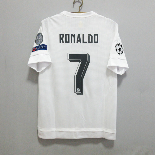 with UCL Patch Retro Jersey 2015-2016 Real Madrid Ronaldo 7 Home Soccer Jersey Vintage Real Camisetas de Futbol