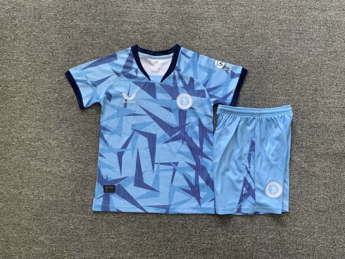 Youth Uniform Kids Kit 2023-2024 Aston Villa Third Away Blue Soccer Jersey Shorts
