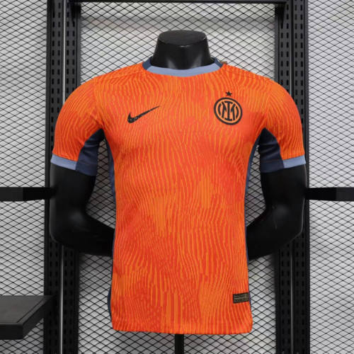 without Sponor Logo Player Version 2023-2024 Inter Milan Third Away Orange Soccer Jersey Inter Maillot de Foot