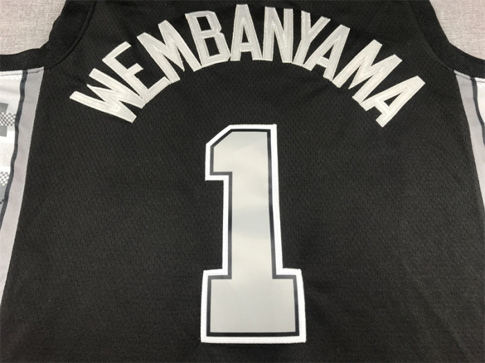 2023 Statement Edition San Antonio Spurs 1 WEMBANYAMA Black NBA Jersey Basketball Shirt