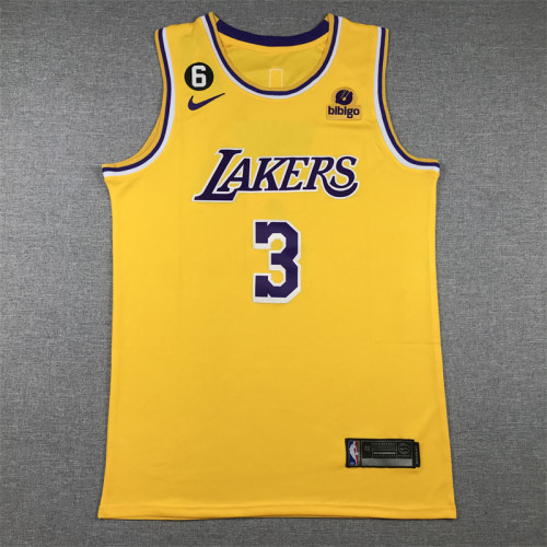 Round Neck Los Angeles Lakers 3 DAVIS Yellow NBA Jersey Basketball Shirt