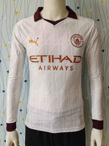 Player Version Long Sleeve 2023-2024 Manchester City Away White Soccer Jersey Man City Football Shirt