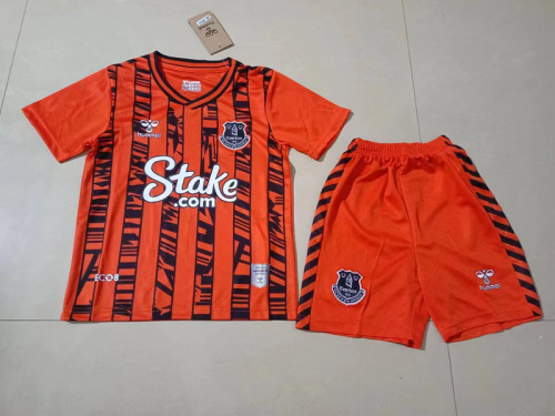 Youth Uniform Kids Kit 2023-2024 Everton Away Orange Soccer Jersey Shorts Child Set
