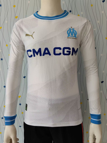 Long Sleeve Player Version 2023-2024 Olympique de Marseille Home Soccer Jersey
