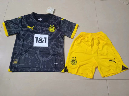 Youth Uniform Kids Kit 2023-2024 Borussia Dortmund Home Soccer Jersey Shorts BVB Child Football Set