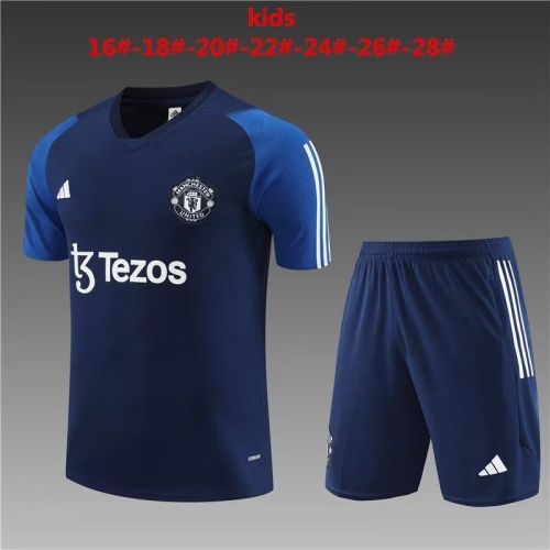 Youth Uniform 2023-2024 Manchester United Borland Soccer Training Jersey Shorts Kids Football Kits
