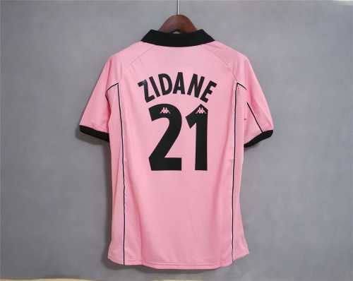 with Serie A Patch Retro Jersey 1997-1998 Juventus ZIDANE 21 Away Pink Soccer Jersey Vintage Maillot de Foot