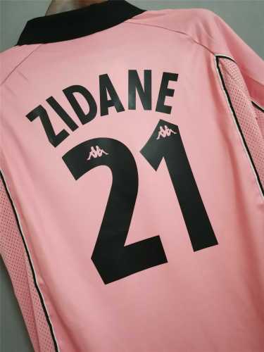 with Serie A Patch Retro Jersey 1997-1998 Juventus ZIDANE 21 Away Pink Soccer Jersey Vintage Maillot de Foot