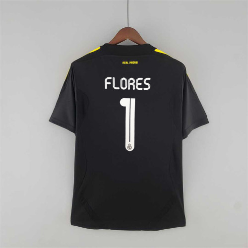 with LFP Patch Retro Jersey 2011-2012 Real Madrid FLORES 1 Black Goalkeeper Soccer Jersey