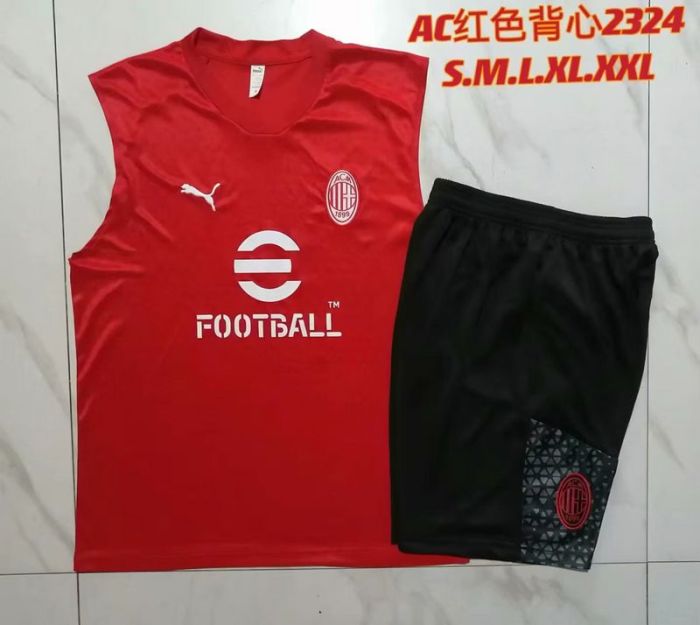 Adult Uniform 2023-2024 AC Milan Red Soccer Training Vest and Shorts Football Kits