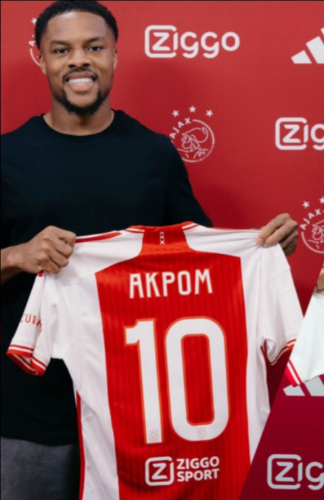 with Ziggo Sport Fan Version 2023-2024 Ajax AKPOM 10 Home Soccer Jersey Football Shirt