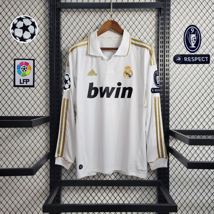 with UCL Patch Retro Jersey Long Sleeve 2011-2012 Real Madrid OZIL 10 Home Soccer Jersey