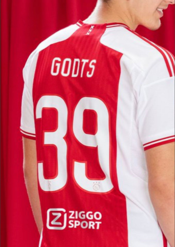 with Ziggo Sport Fan Version 2023-2024 Ajax GODTS 39 Home Soccer Jersey Football Shirt