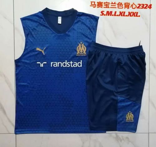 Adult Uniform 2023-2024 Marseille Dark Blue Soccer Training Vest and Shorts Football Kits
